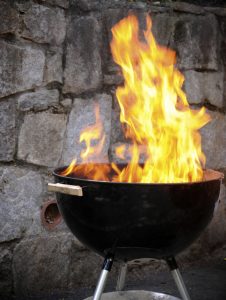 A high grill flame. Grills fires can ignite in an instant, leading to serious injury, death, or devastating property damage. Here are some summer time grilling safety tips.