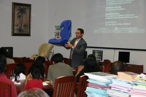 Attorney Scott Murray giving a child safety seat demonstration. Our law firm offers a free 20-minute Child Safety Seat presentation to the public, schools and daycare centers.