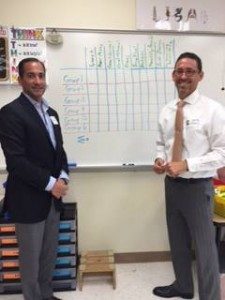 Photo of attorneys Jason Guari and Scott Murray teaching seventh grade class on the U.S. Constitution and Rights.
