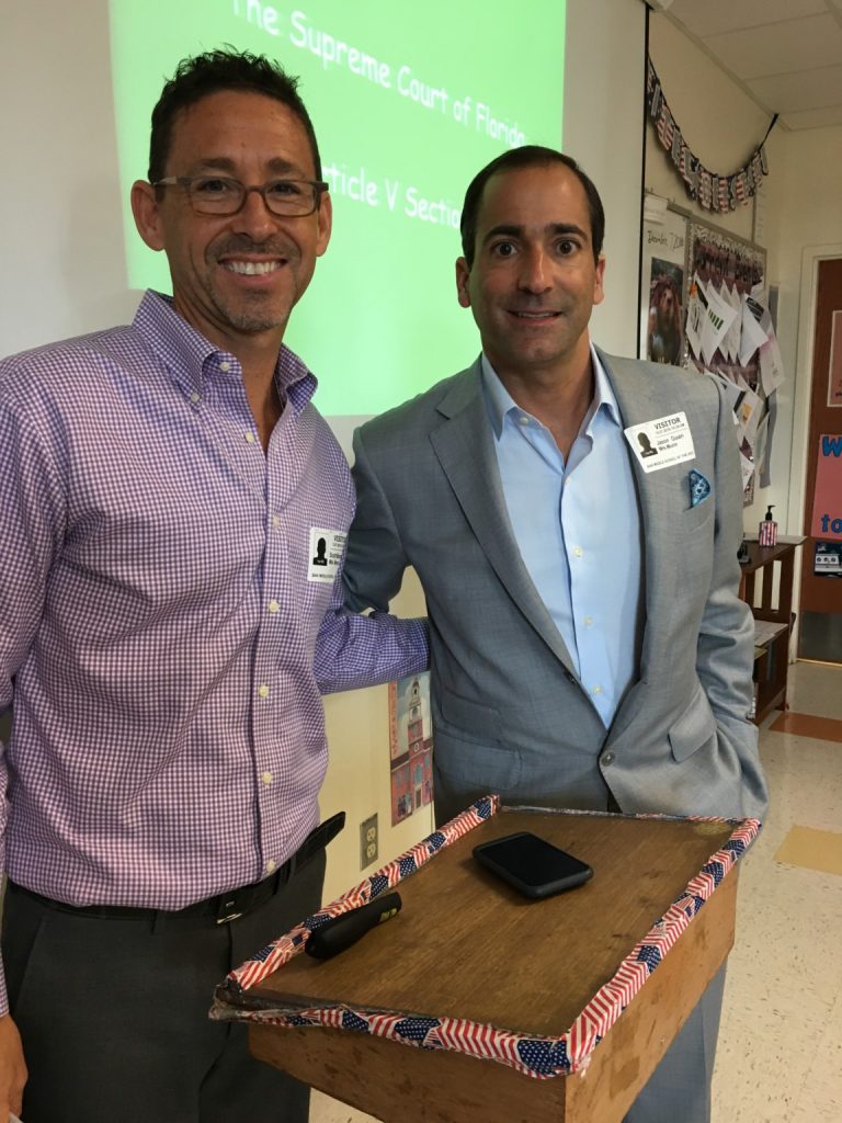 Attorneys Scott Murray and Jason Guari at Bak Middle Schoolf or Justice Teaching Training.