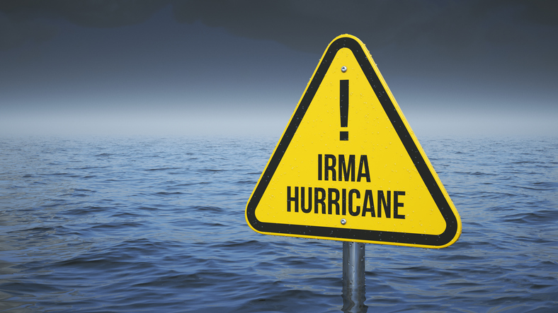 Sign Irma hurricane immersed in water. Concept 3d