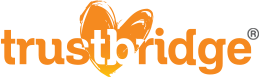 Orange and white TrustBridge Logo with Heart in the middle