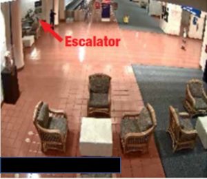 Video footage of areas in airport by escalator with slip and fall occured.