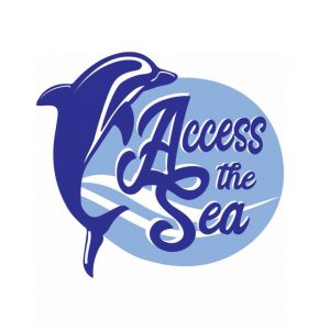 Access the Sea Blue and While logo with Dolphin