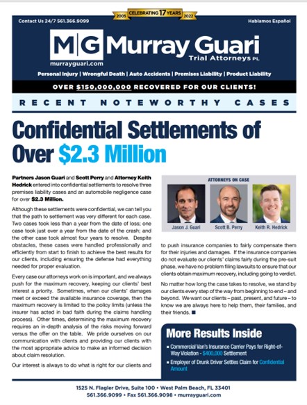 Cover of the Fall Case Insert - Confidential Settlements of Over $2.3 Million