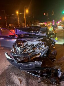 Client vehicle with severe front-end damage